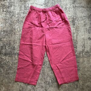 Toofan Womens Linen Pink Paperbag Pants Large Elastic Waist Cropped